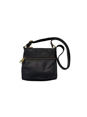 Fossil Voyager Pebbled Leather Crossbody Shoulder Bag Purse Black Brass